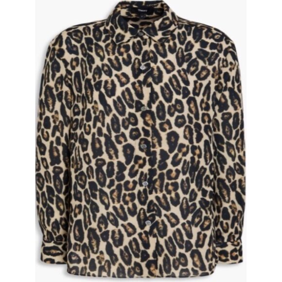 Theory Straight Shirt in Recycled Leopard Print Georgette XS Petite - Picture 7 of 16